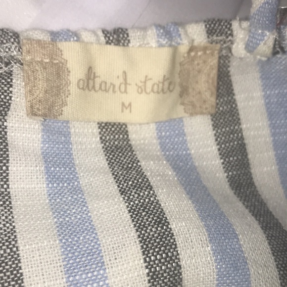 ALTAR’D STATE M FAUX WRAP SUNDRESS TIE WAIST, V NECK, RUFFLED SKIRT, BLUE/WHITE - Picture 6 of 6